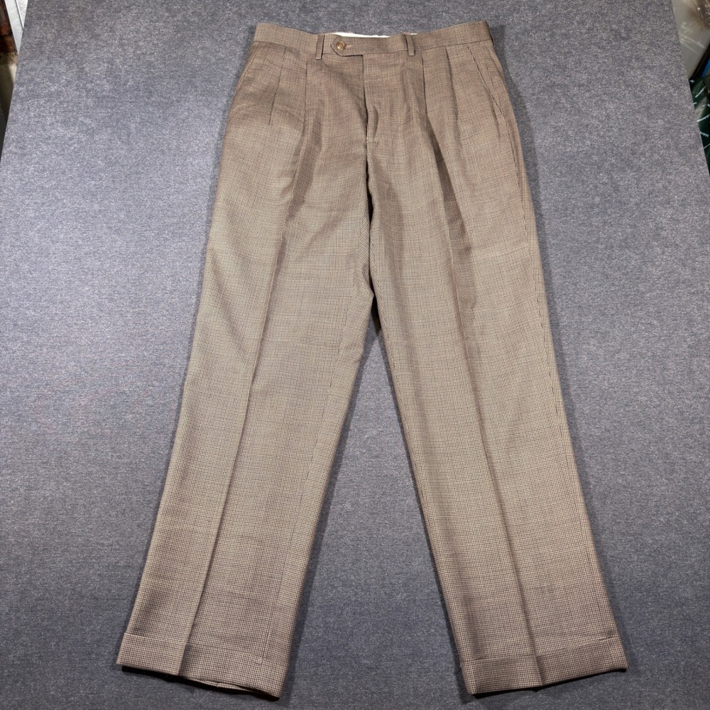 Lauren Ralph Lauren Dress Pants Mens 34x32 Brown Houndstooth Pleated 100% Wool